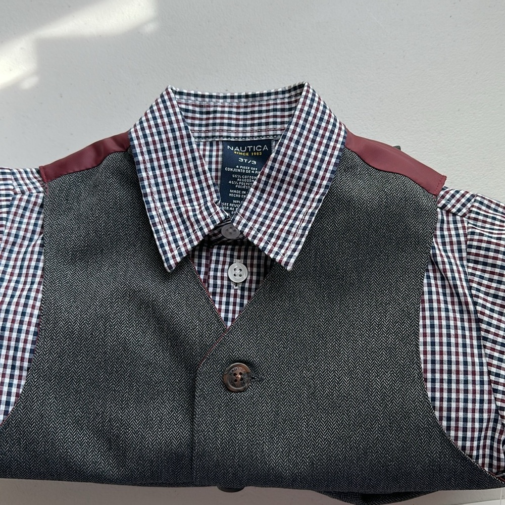 NWT Nautica 3pieces Checkered Shirt and Vest Set Size 3-T (Boy) - Picture 15 of 16